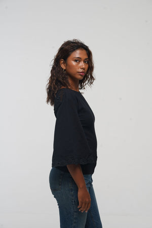 Balinese Lace Top flared sleeve in Black - Manners London