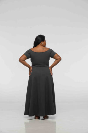 Bardot Dress Midi A - Line (short sleeves) in Grey - Manners London