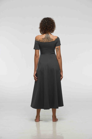 Bardot Dress Midi A - Line (short sleeves) in Grey - Manners London