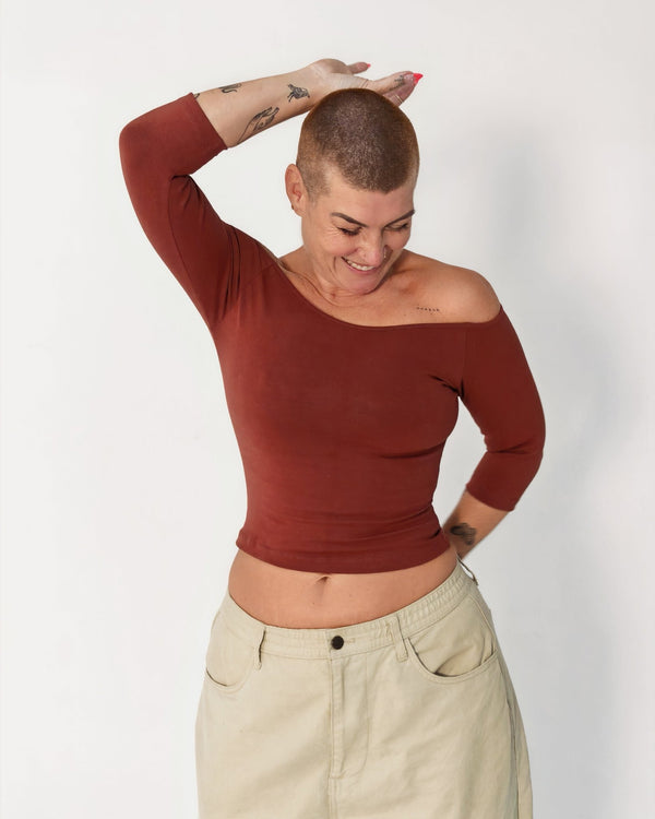 Bardot Mid Crop Top in Paprika - Manners London