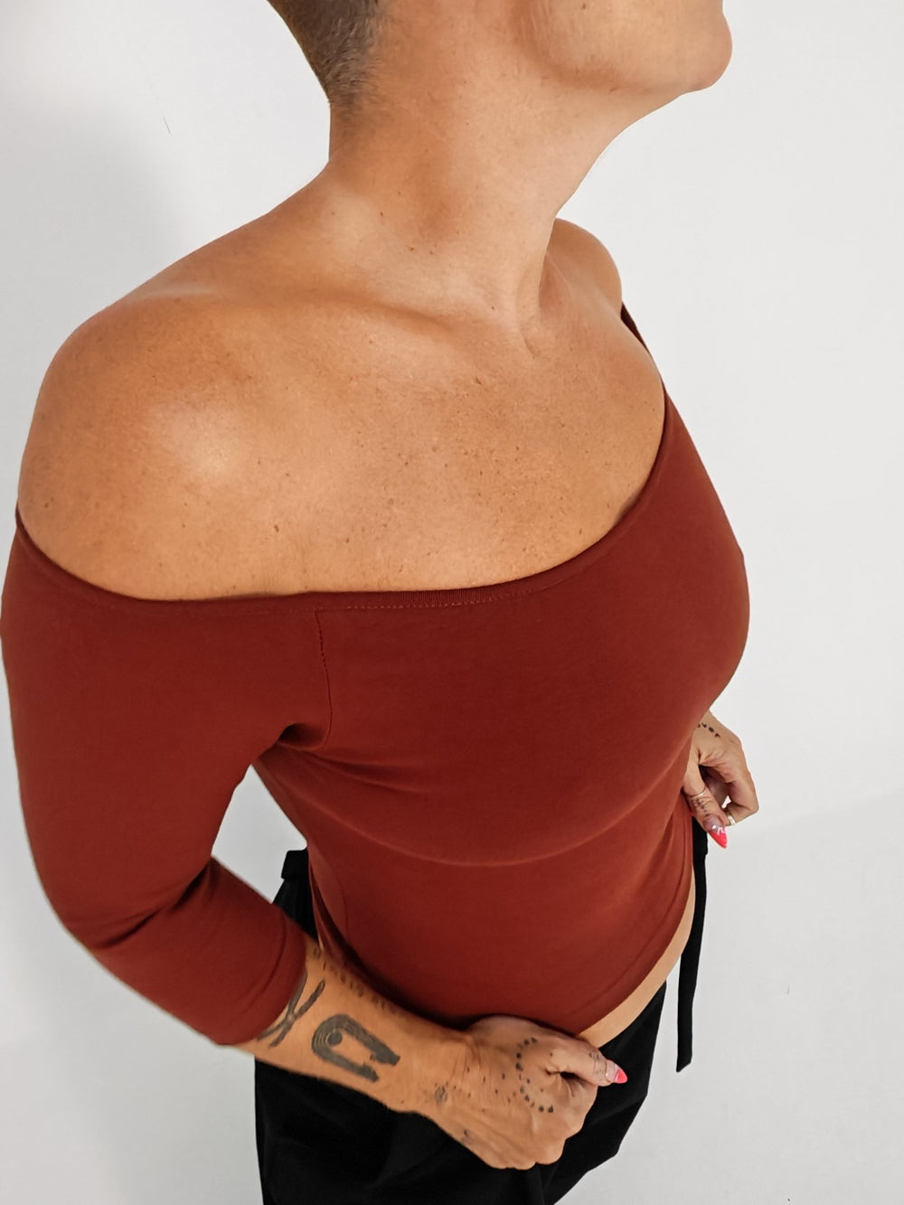 Bardot Mid Crop Top in Paprika - Manners London
