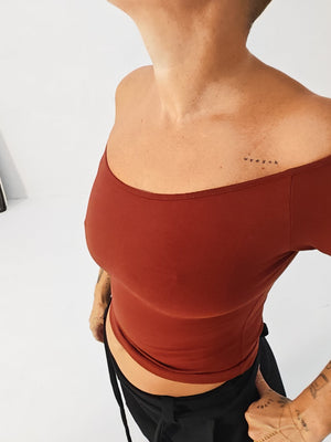 Bardot Mid Crop Top in Paprika - Manners London