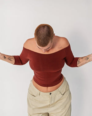 Bardot Mid Crop Top in Paprika - Manners London