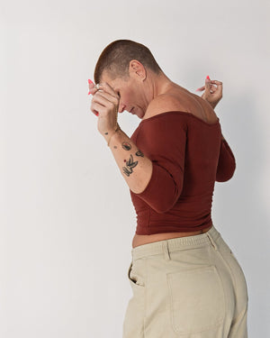 Bardot Mid Crop Top in Paprika - Manners London
