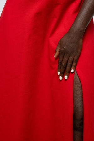 Bardot Midi A - Line Dress in Pomegranate Red - Manners London