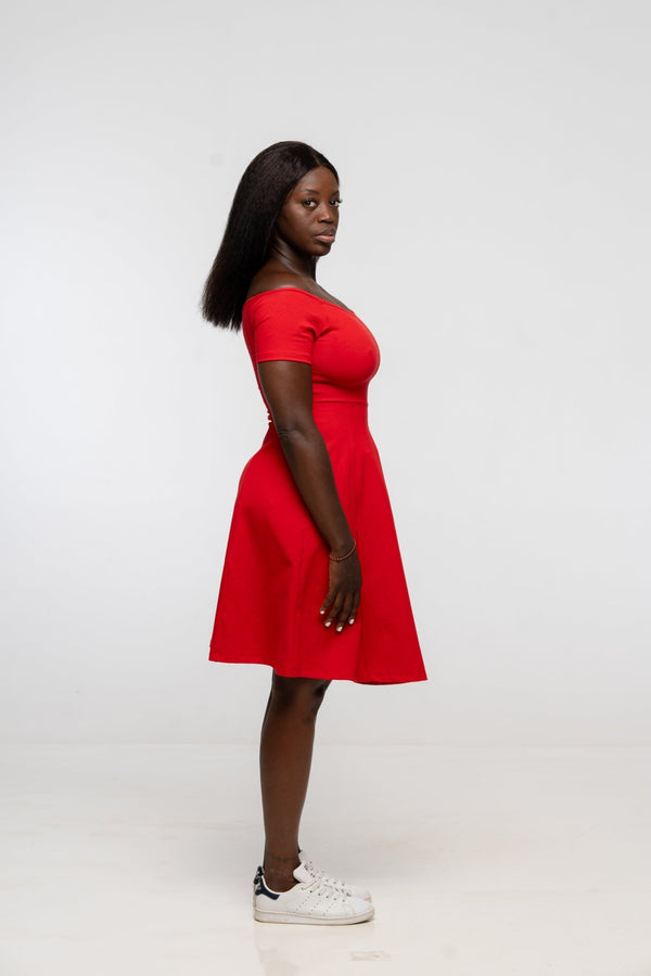 Bardot Mini A - Line Dress short sleeve in Pomegranate Red - Manners London