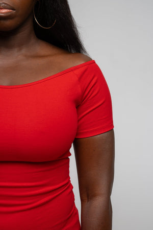 Bardot Short Sleeve Full Length Top in Pomegranate Red - Manners London