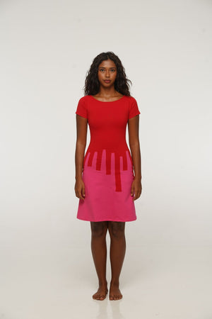 Bizi Mini Dress Boat neck in Red and Pink - Manners London