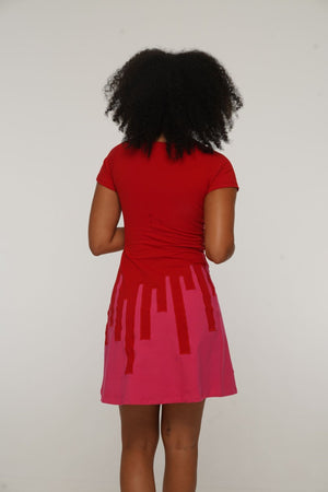 Bizi Mini Dress Boat neck in Red and Pink - Manners London
