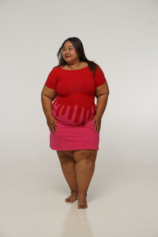Bizi Mini Dress Boat neck in Red and Pink - Manners London
