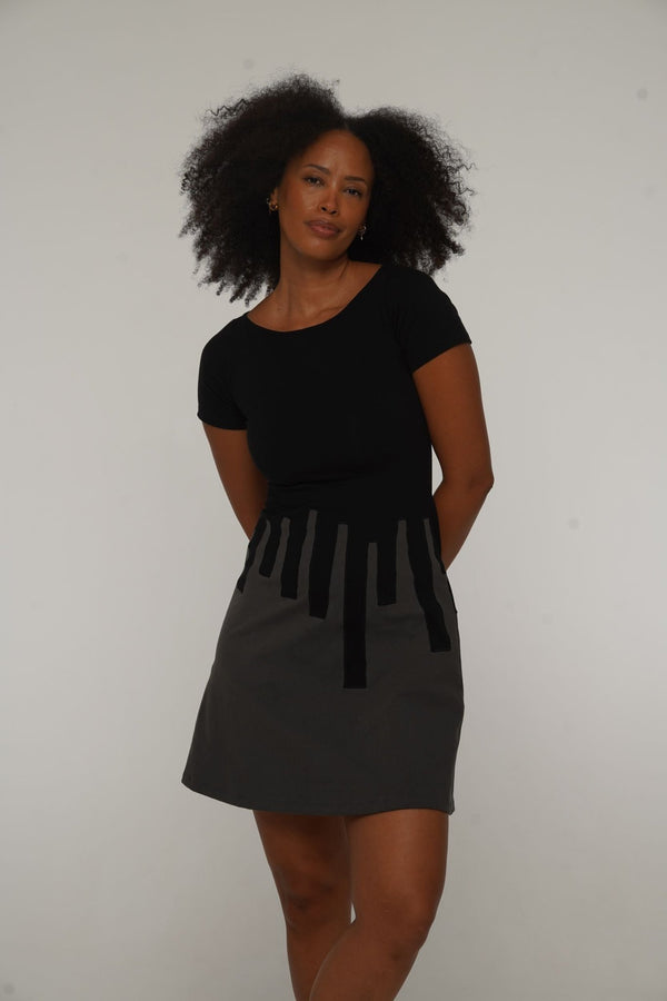 Bizi Mini Dress in Black/Grey - Manners London