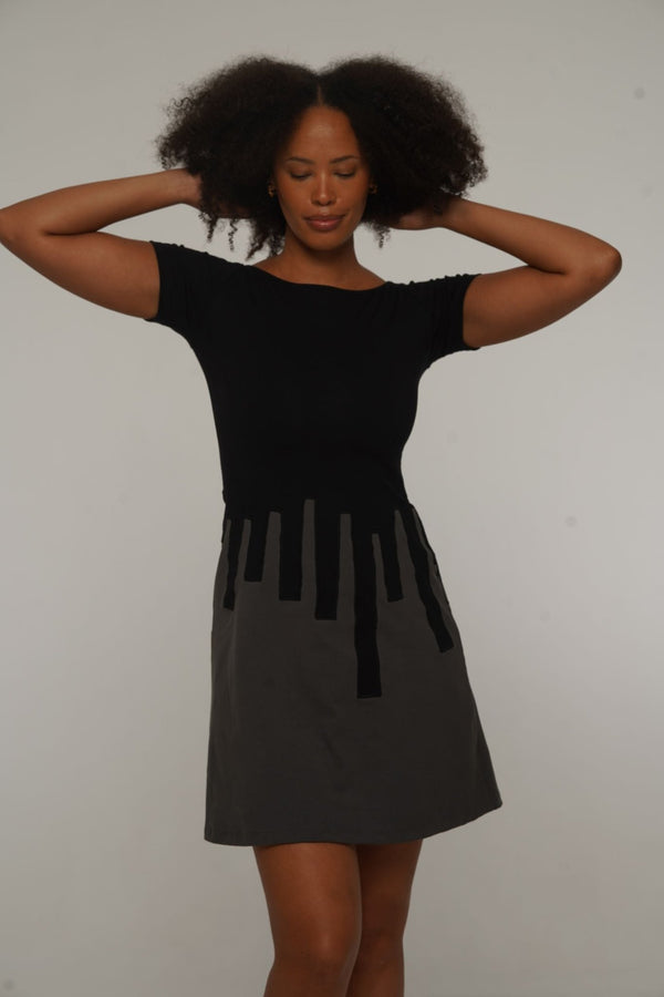 Bizi Mini Dress in Black/Grey - Manners London