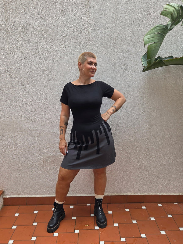 Bizi Mini Dress in Black/Grey - Manners London