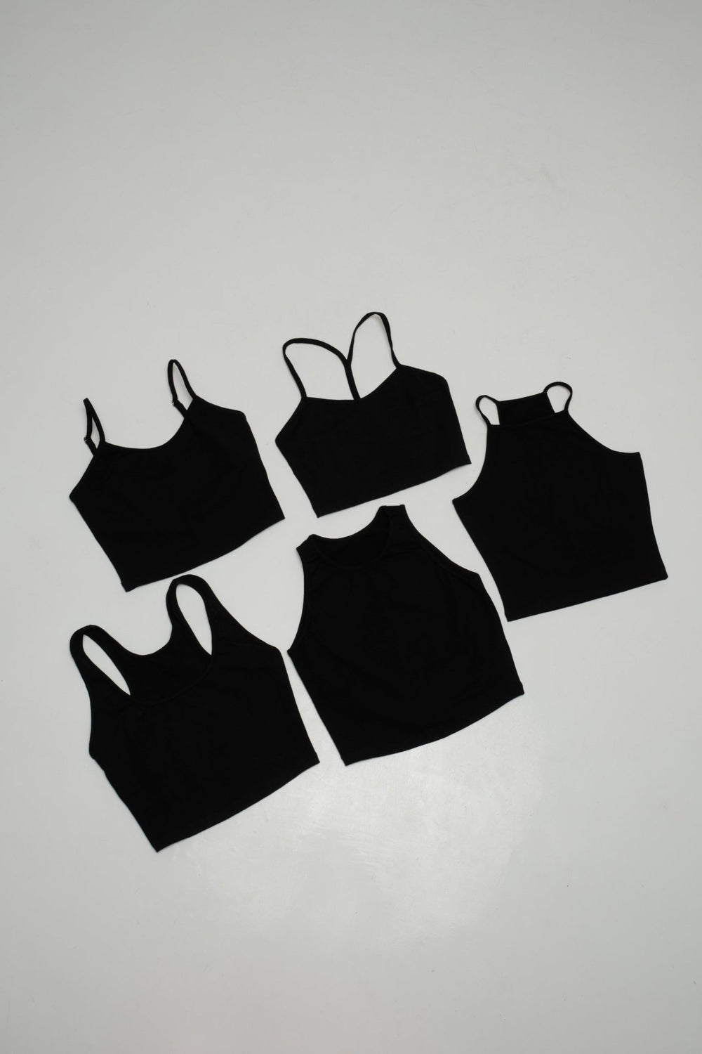 CORE CROP 5 PACK: Crop Vest / Scoop Crop Vest / EKA Racer crop/ Iza Crop Vest / Shinni Neck crop in Black - Manners London