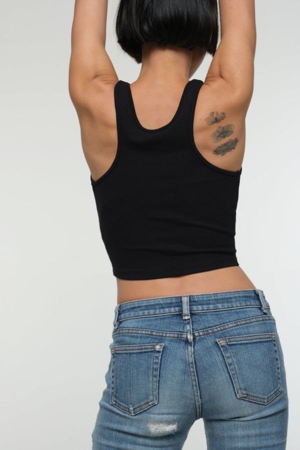 CORE CROP 5 PACK: Crop Vest / Scoop Crop Vest / EKA Racer crop/ Iza Crop Vest / Shinni Neck crop in Black - Manners London