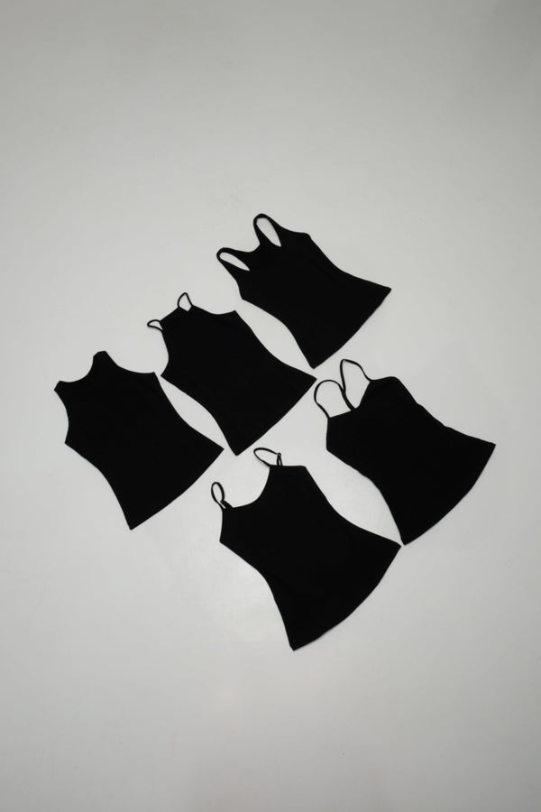 CORE FULL LENGTH 5 PACK: Full Length Vest / Scoop long Vest / EKA Racer long / Iza Vest long / Shinni Neck long in Black - Manners London