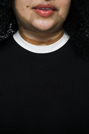 Core Tee Mid Crop Top in Black with White Rib - Manners London