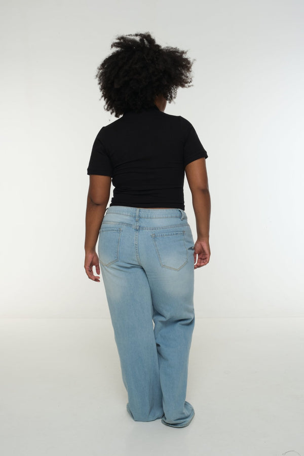 Core ZIP Mid Crop Tee in Black with black rib - Manners London