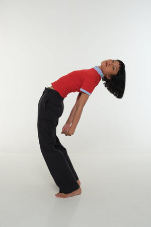 Core ZIP Mid Crop Tee in Red with pastel blue rib - Manners London