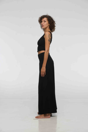 Corset Panelled Mid Crop Top in Black - Manners London