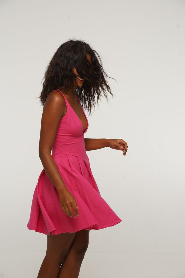 Corset Puff Dress Mini (with pockets) in Pink - Manners London