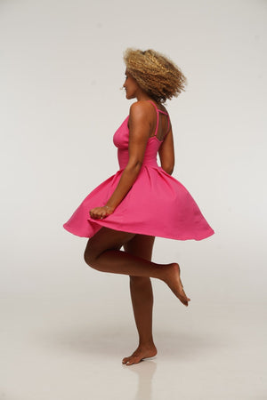 Corset Puff Dress Mini (with pockets) in Pink - Manners London