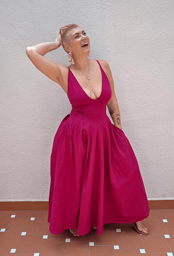Corset Puff Maxi Dress Petite (with pockets) in Pinky-Purply - Manners London