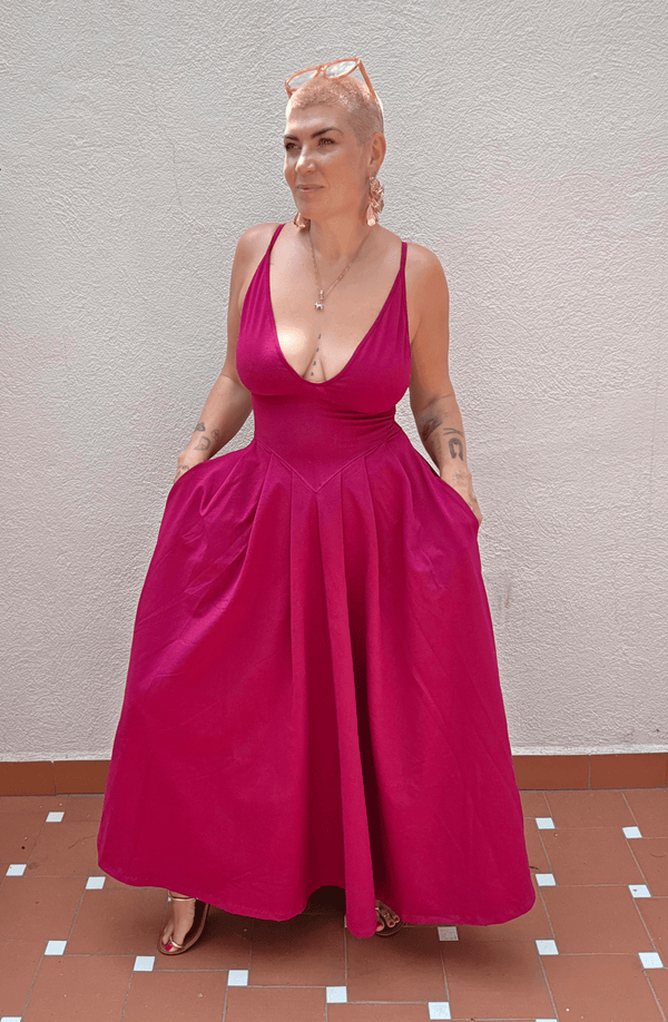 Corset Puff Maxi Dress Petite (with pockets) in Pinky-Purply - Manners London