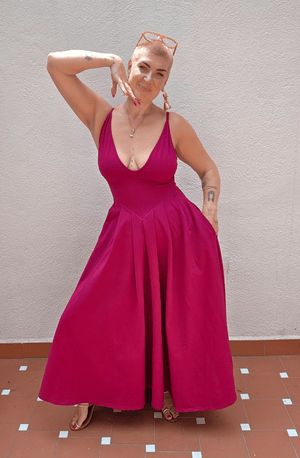 Corset Puff Maxi Dress Petite (with pockets) in Pinky-Purply - Manners London