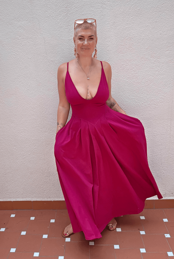 Corset Puff Maxi Dress Petite (with pockets) in Pinky-Purply - Manners London
