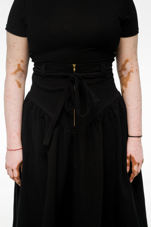 Corset Puff Maxi Skirt in Black - Manners London