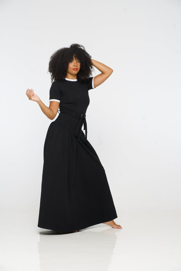 Corset Puff Maxi Skirt in Black - Manners London