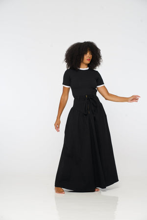 Corset Puff Maxi Skirt in Black - Manners London