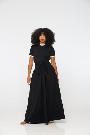 Corset Puff Maxi Skirt in Black - Manners London