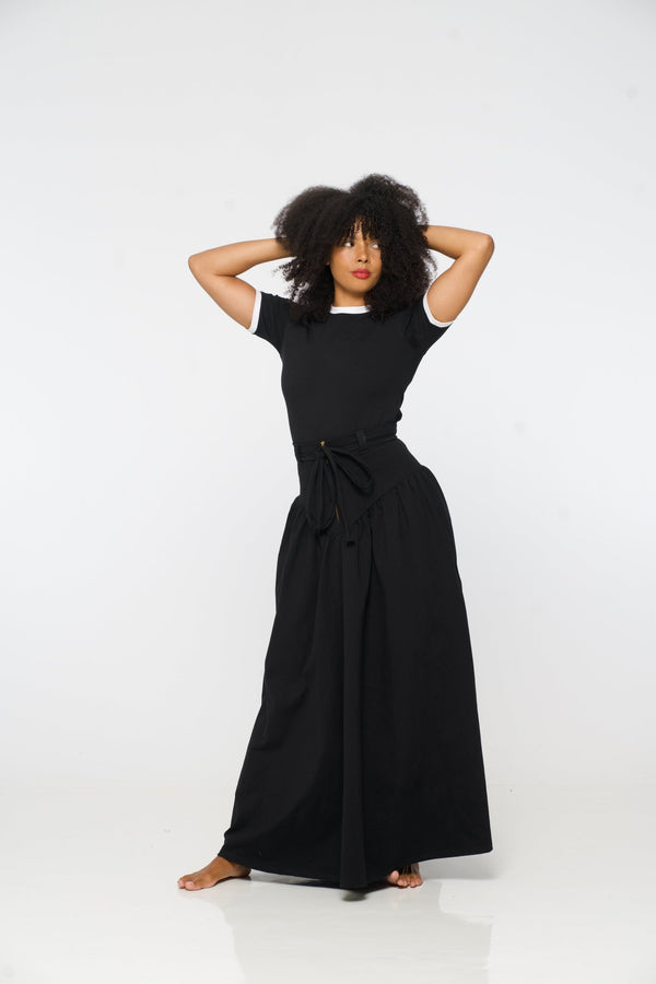 Corset Puff Maxi Skirt in Black - Manners London