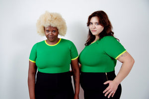 Crew Neck T-shirt in Full Length in Grass Green/Lime Green edging - Manners London