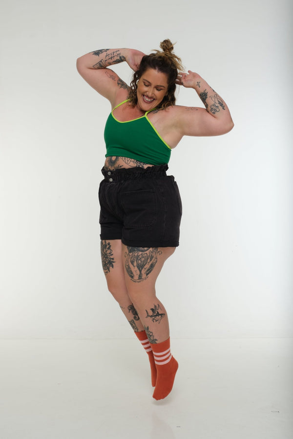 CROP VEST 3 PACK in Tangerine, Forbidden Fruit print and Grass Green/Lime - Manners London