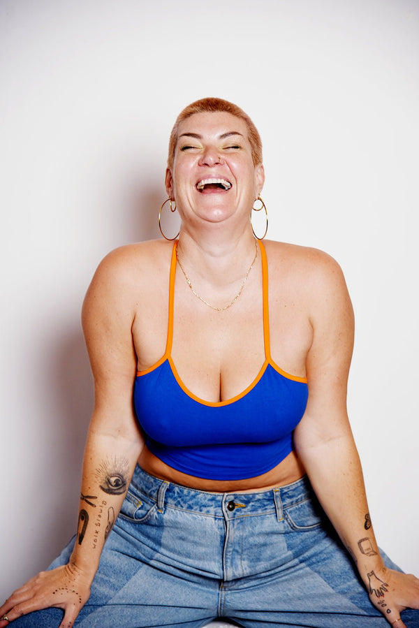 Crop Vest Top in Forgetmenot with Tangerine Straps LIMITED EDITION - Manners London