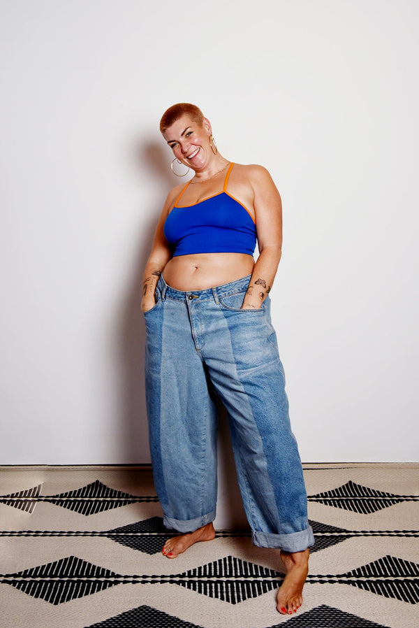 Crop Vest Top in Forgetmenot with Tangerine Straps LIMITED EDITION - Manners London