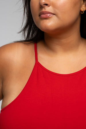 EKA Racer Full Length Top in Pomegranate Red - Manners London