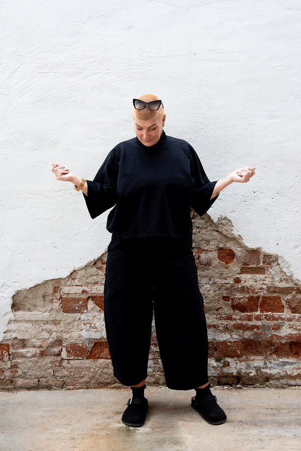 Funnel Neck Oversized Crop Tee in Black - Manners London