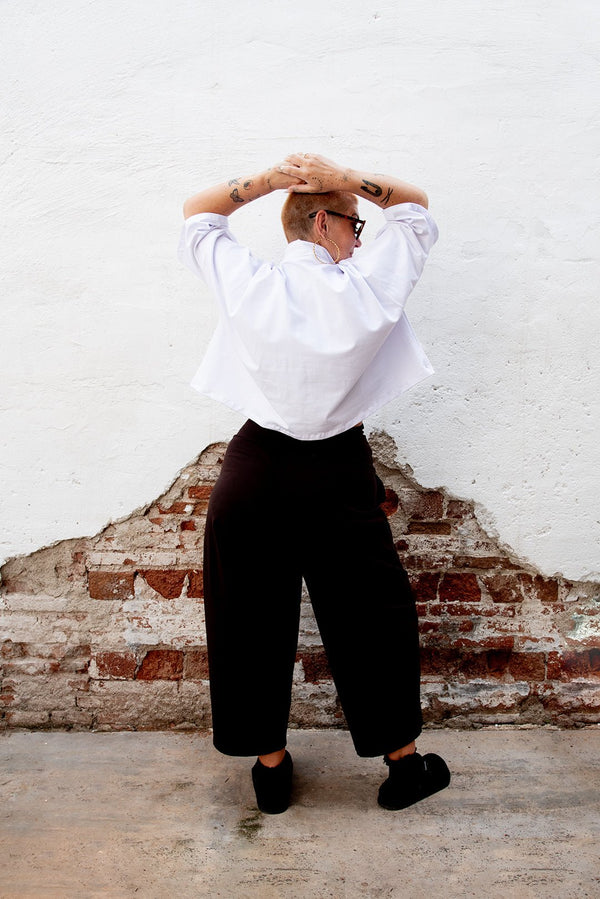 Funnel Neck Oversized Crop Tee in White - Manners London