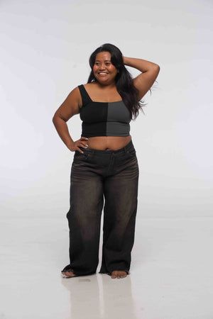 Half and Half New Square Neck Crop Top in Black/Grey - Manners London