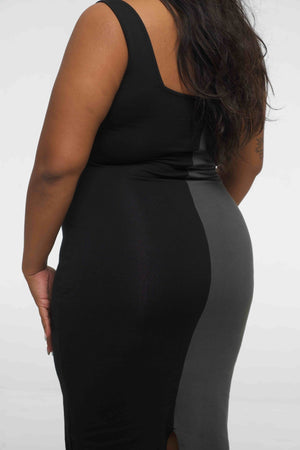 Half and Half Square Neck Midi Dress Petite in Black/Grey - Manners London