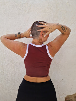 Iva Top Crop in Tawny Port/White - Manners London