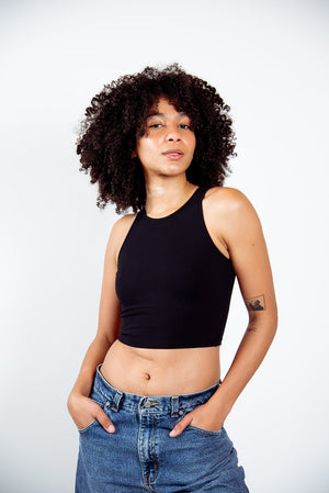 Iza Crop Vest Top in Black - Manners London
