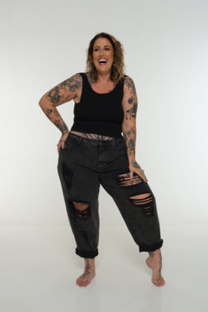Iza Open Back Mid Crop Top in Black - Manners London