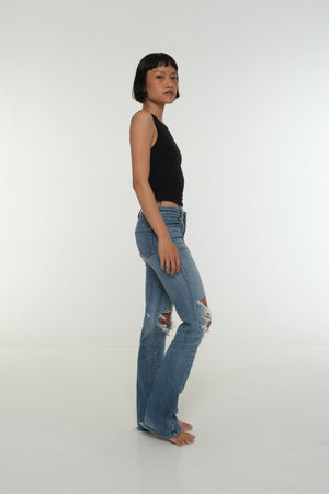 Iza Open Back Mid Crop Top in Black - Manners London