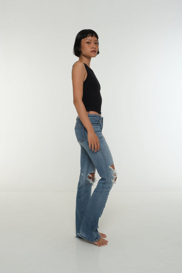 Iza Open Back Mid Crop Top in Black - Manners London