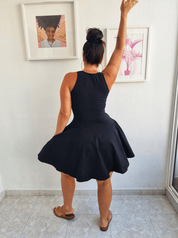 Jola Mini Dress Iza Neck in Black - Manners London